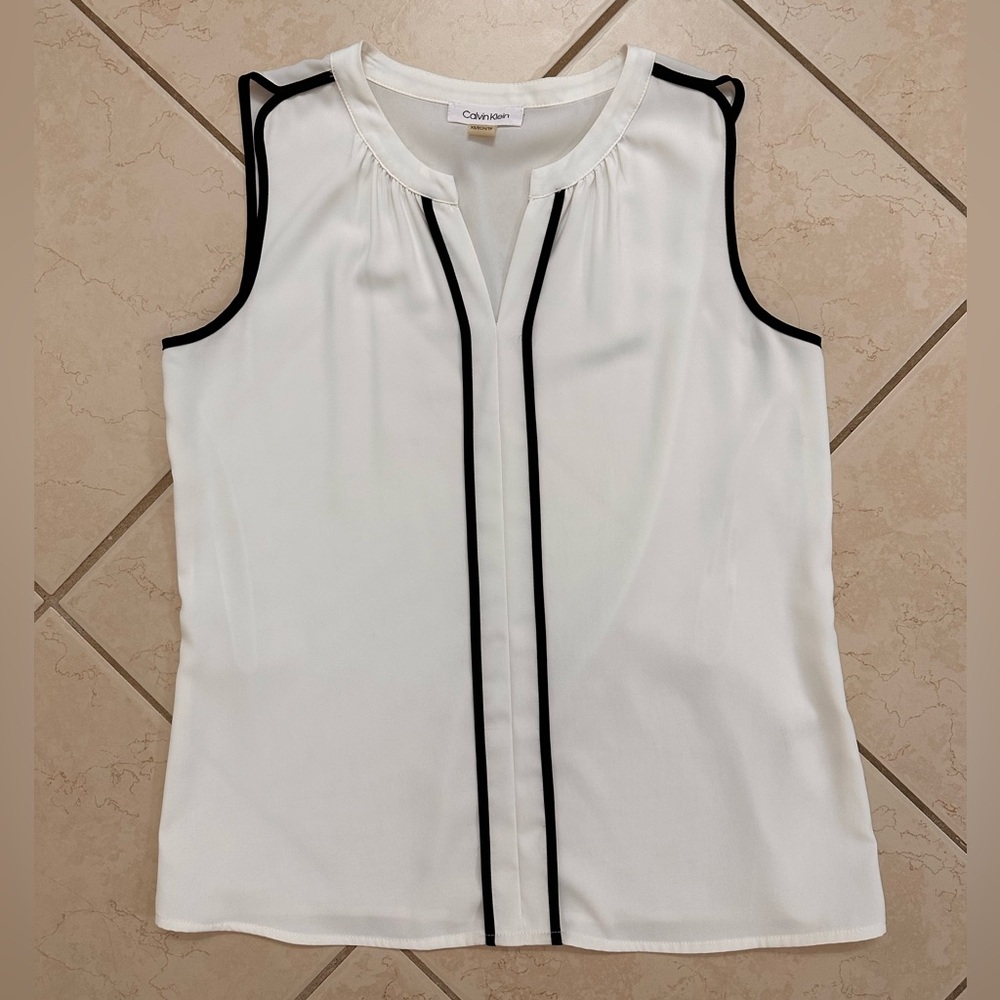 Calvin Klein White Blouse with Black Trim